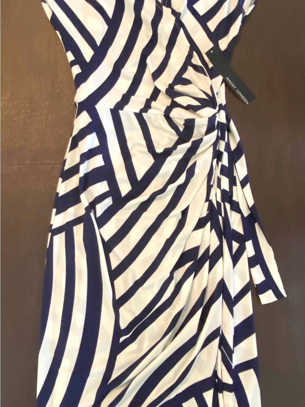 Maggy London Navy and White Striped Midi Wrap Dress